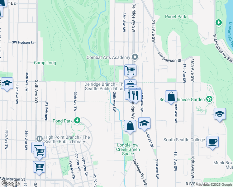 map of restaurants, bars, coffee shops, grocery stores, and more near 5420 26th Avenue Southwest in Seattle