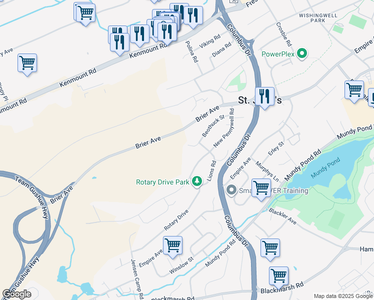 map of restaurants, bars, coffee shops, grocery stores, and more near 75 Beothuck Street in St. John's