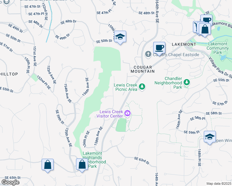 map of restaurants, bars, coffee shops, grocery stores, and more near 5592 159th Place Southeast in Bellevue