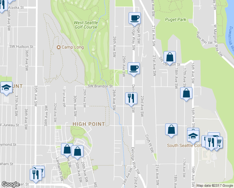 map of restaurants, bars, coffee shops, grocery stores, and more near 5420 26th Avenue Southwest in Seattle
