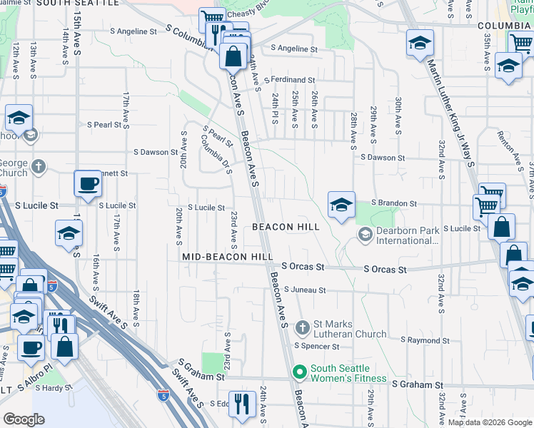map of restaurants, bars, coffee shops, grocery stores, and more near 5435 Beacon Avenue South in Seattle