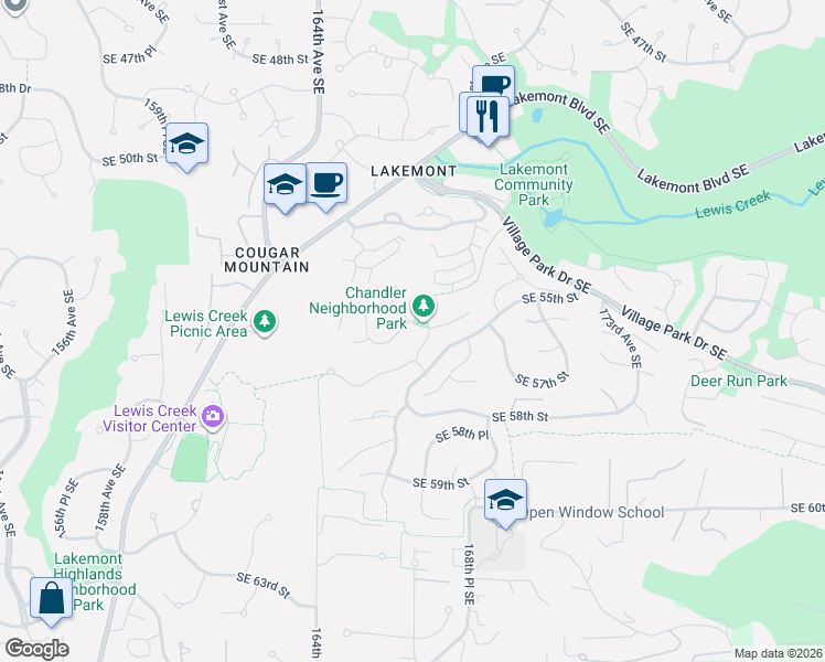 map of restaurants, bars, coffee shops, grocery stores, and more near 5618 167th Place Southeast in Bellevue