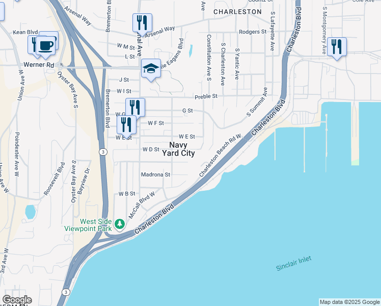 map of restaurants, bars, coffee shops, grocery stores, and more near in Navy Yard City