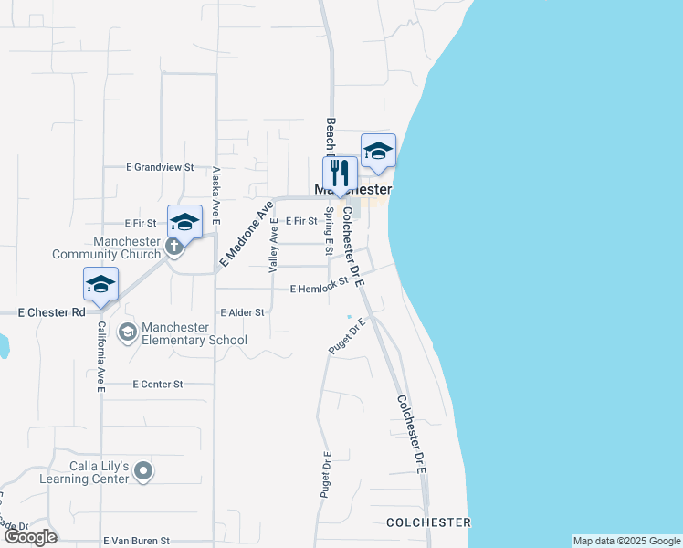 map of restaurants, bars, coffee shops, grocery stores, and more near 8029 East Hemlock Street in Port Orchard