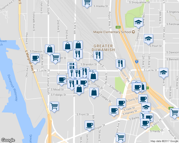 map of restaurants, bars, coffee shops, grocery stores, and more near 5512 6th Ave S in Seattle