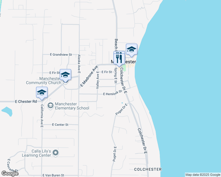 map of restaurants, bars, coffee shops, grocery stores, and more near 7924 East Spruce Street in Port Orchard