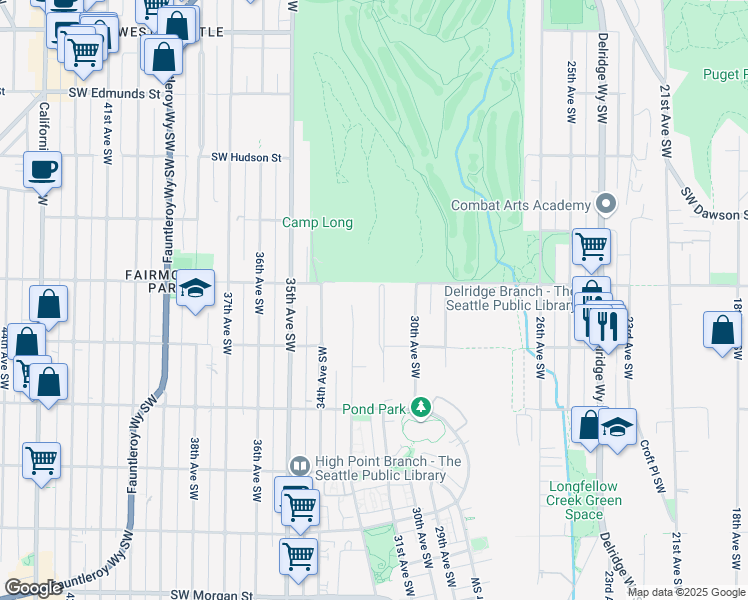 map of restaurants, bars, coffee shops, grocery stores, and more near 5423 31st Avenue Southwest in Seattle