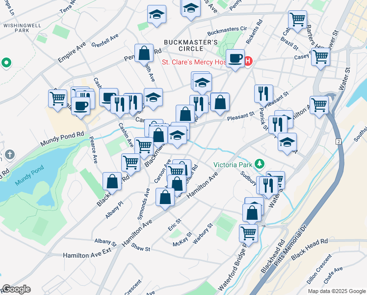 map of restaurants, bars, coffee shops, grocery stores, and more near 74 Beaumont Street in St. John's