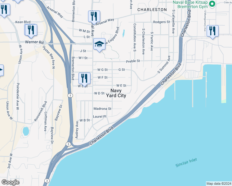 map of restaurants, bars, coffee shops, grocery stores, and more near in Navy Yard City