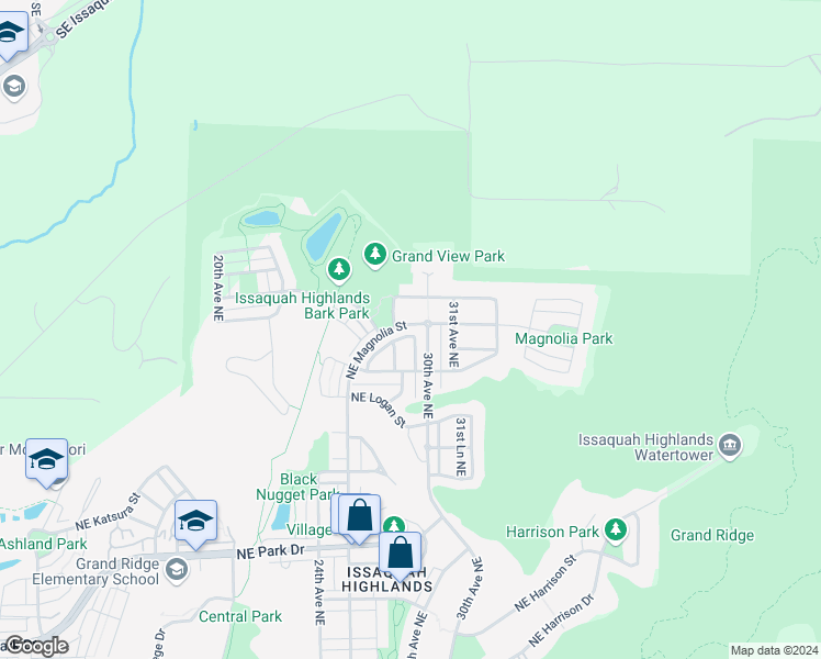 map of restaurants, bars, coffee shops, grocery stores, and more near 2943 Northeast Magnolia Street in Issaquah