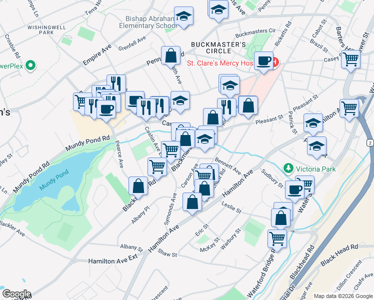 map of restaurants, bars, coffee shops, grocery stores, and more near 61 Bennett Avenue in St. John's