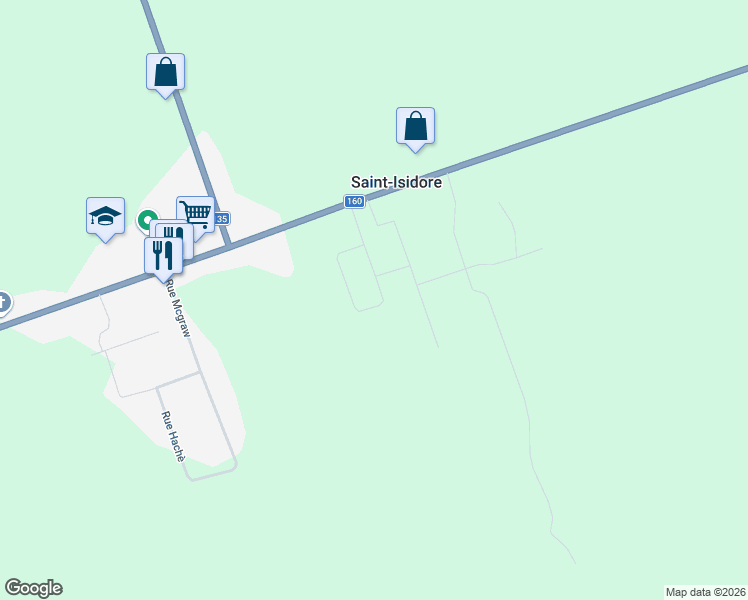 map of restaurants, bars, coffee shops, grocery stores, and more near 70 Rue Rioux in Saint-Isidore