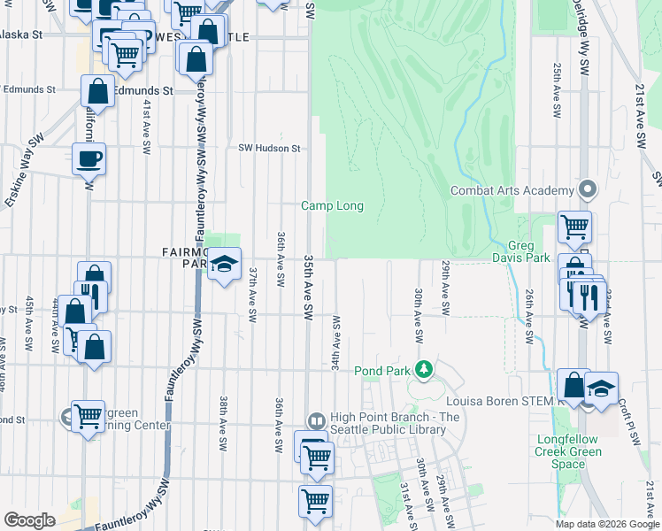 map of restaurants, bars, coffee shops, grocery stores, and more near 5428 34th Avenue Southwest in Seattle