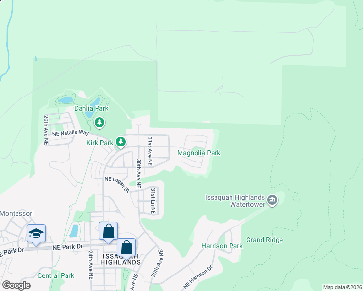 map of restaurants, bars, coffee shops, grocery stores, and more near 2505 34th Avenue Northeast in Issaquah