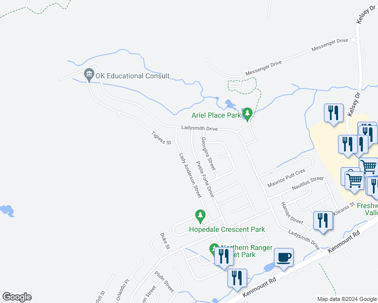 map of restaurants, bars, coffee shops, grocery stores, and more near 65 Petite Forte Drive in St. John's