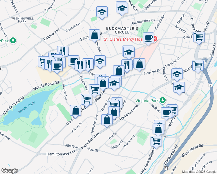 map of restaurants, bars, coffee shops, grocery stores, and more near 11 Blackmarsh Road in St. John's