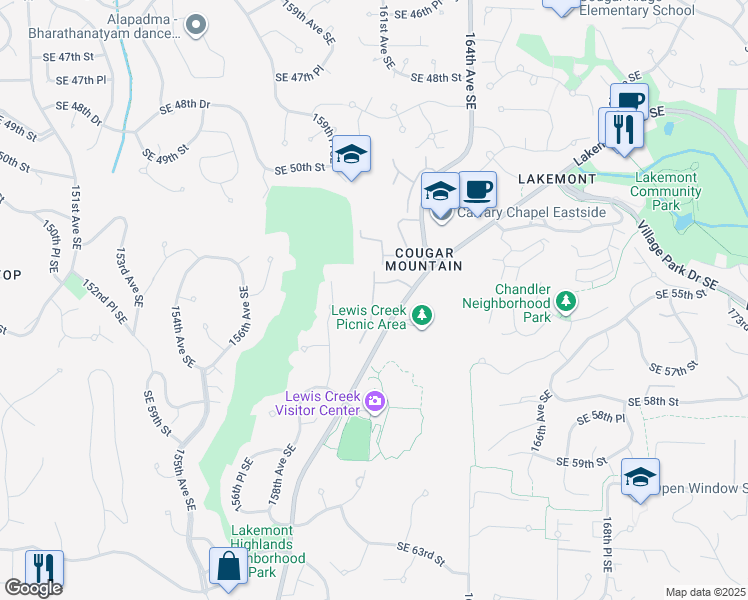 map of restaurants, bars, coffee shops, grocery stores, and more near 5517 Lakemont Boulevard Southeast in Bellevue