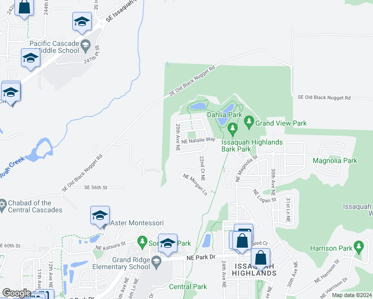 map of restaurants, bars, coffee shops, grocery stores, and more near 2066 Northeast Nelson Lane in Issaquah