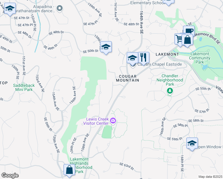 map of restaurants, bars, coffee shops, grocery stores, and more near 5517 Lakemont Boulevard Southeast in Bellevue