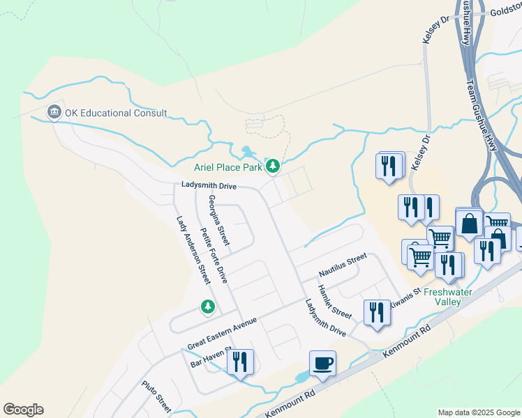 map of restaurants, bars, coffee shops, grocery stores, and more near 117 Ladysmith Drive in St. John's