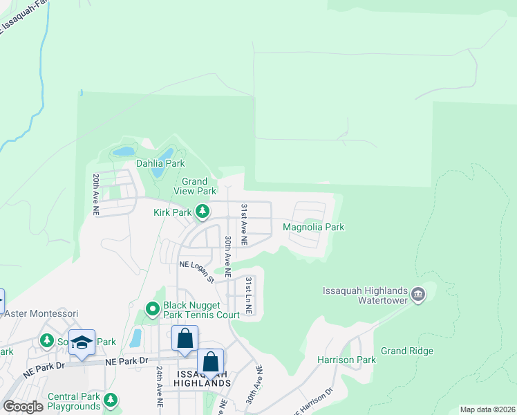 map of restaurants, bars, coffee shops, grocery stores, and more near 3300 Northeast Marquette Way in Issaquah