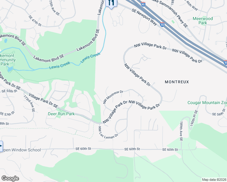 map of restaurants, bars, coffee shops, grocery stores, and more near 18208 Northwest Montreux Drive in Issaquah