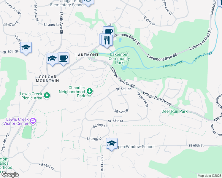 map of restaurants, bars, coffee shops, grocery stores, and more near 5498 170th Place Southeast in Bellevue
