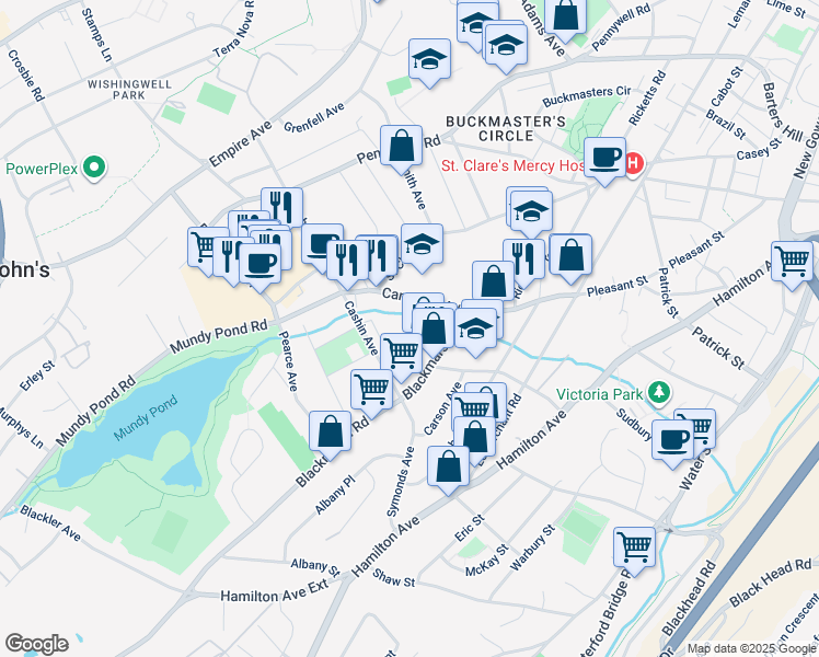 map of restaurants, bars, coffee shops, grocery stores, and more near 12 Blackmarsh Road in St. John's