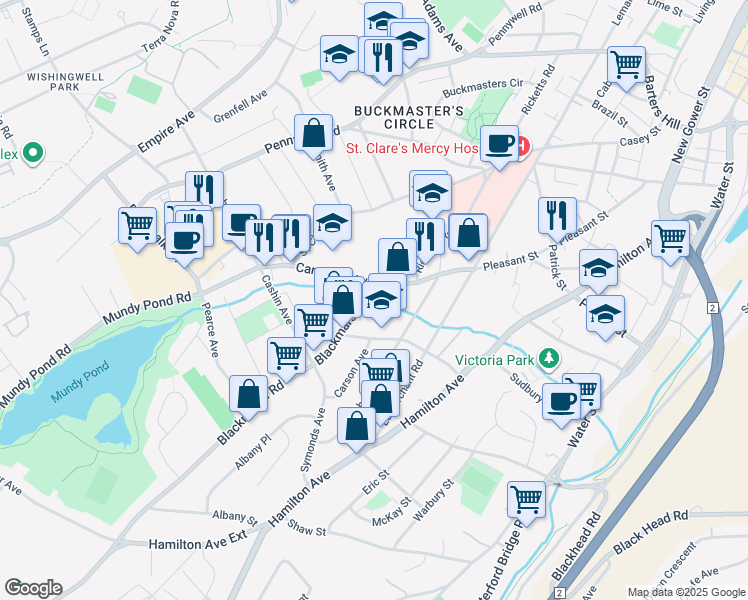 map of restaurants, bars, coffee shops, grocery stores, and more near 3 Blackmarsh Road in St. John's