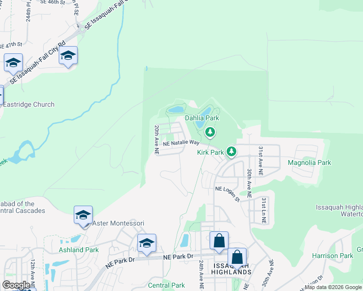 map of restaurants, bars, coffee shops, grocery stores, and more near 2197 Northeast Natalie Way in Issaquah