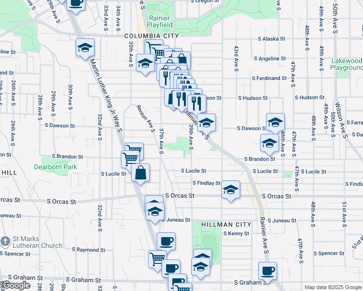 map of restaurants, bars, coffee shops, grocery stores, and more near 5234 37th Avenue South in Seattle
