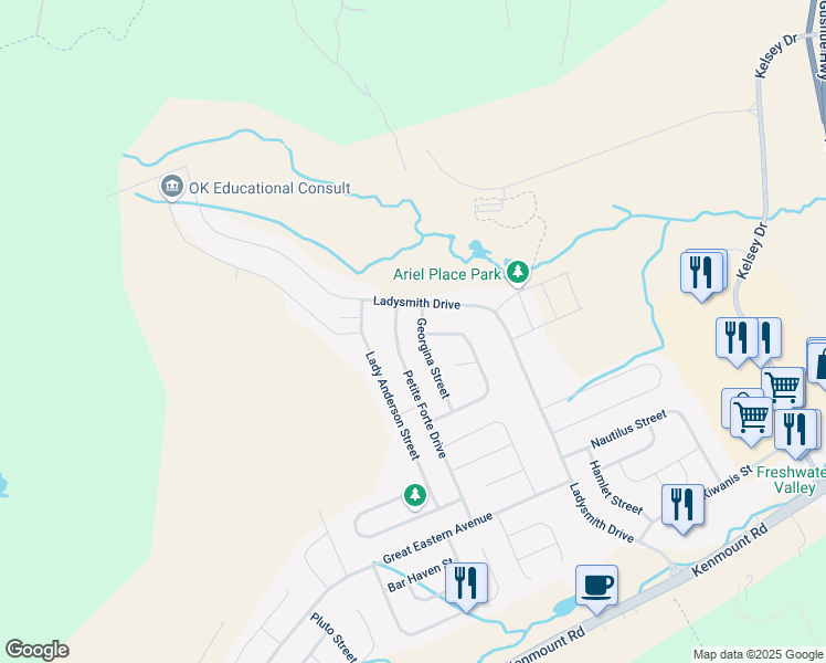 map of restaurants, bars, coffee shops, grocery stores, and more near 33 Georgina Street in St. John's
