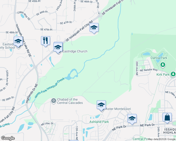 map of restaurants, bars, coffee shops, grocery stores, and more near 5411-5419 247th Place Southeast in Issaquah
