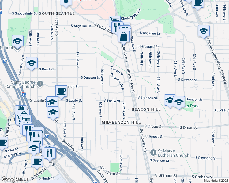 map of restaurants, bars, coffee shops, grocery stores, and more near 2113 South Bennett Street in Seattle