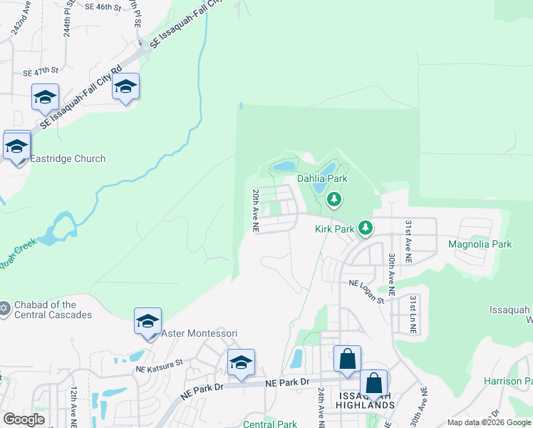 map of restaurants, bars, coffee shops, grocery stores, and more near 2616 20th Avenue Northeast in Issaquah