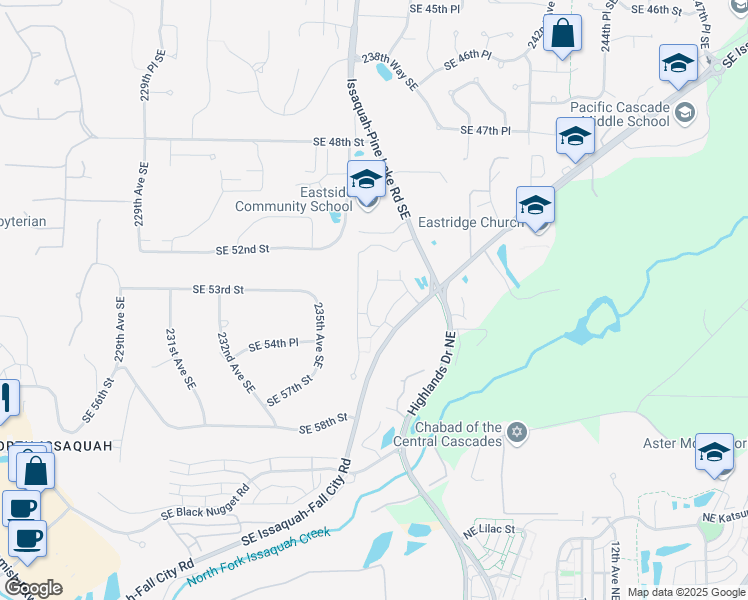 map of restaurants, bars, coffee shops, grocery stores, and more near 23762 Southeast Summerhill Lane in Issaquah
