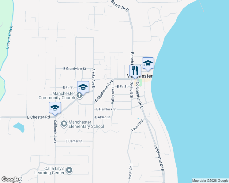 map of restaurants, bars, coffee shops, grocery stores, and more near 7803 East Maple Street in Port Orchard