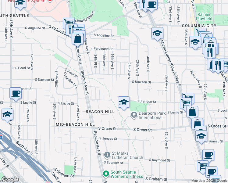 map of restaurants, bars, coffee shops, grocery stores, and more near 5310 26th Avenue South in Seattle