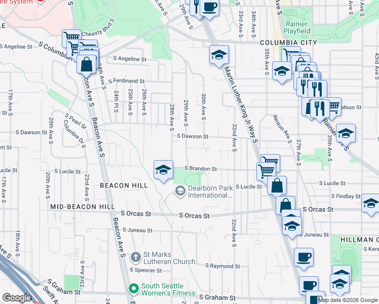 map of restaurants, bars, coffee shops, grocery stores, and more near 5300 29th Avenue South in Seattle