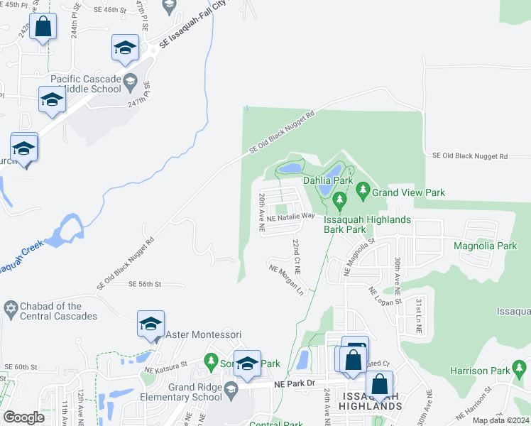 map of restaurants, bars, coffee shops, grocery stores, and more near 2616 20th Avenue Northeast in Issaquah