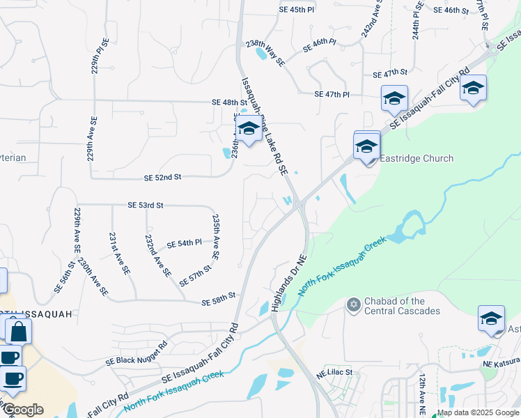 map of restaurants, bars, coffee shops, grocery stores, and more near 5221 236th Place Southeast in Issaquah