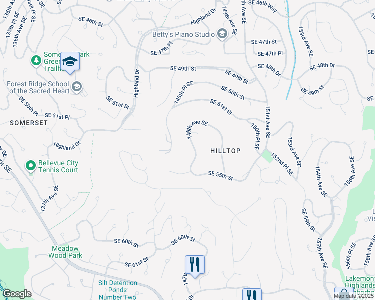 map of restaurants, bars, coffee shops, grocery stores, and more near 5337 146th Avenue Southeast in Bellevue