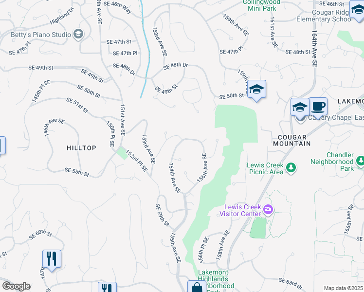 map of restaurants, bars, coffee shops, grocery stores, and more near 5310 154th Place Southeast in Bellevue