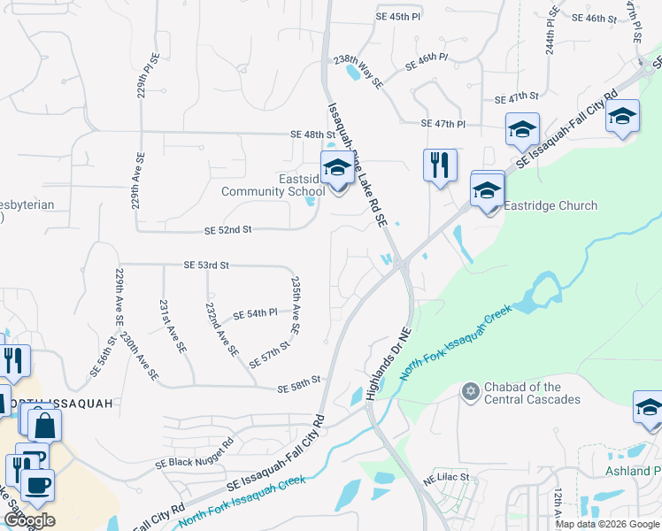 map of restaurants, bars, coffee shops, grocery stores, and more near 5274 236th Place Southeast in Issaquah