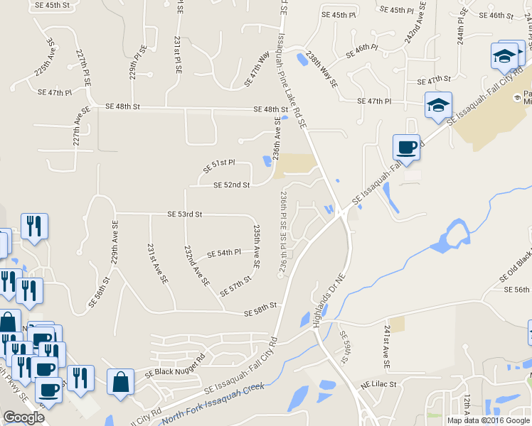 map of restaurants, bars, coffee shops, grocery stores, and more near 5300 235th Avenue Southeast in Issaquah