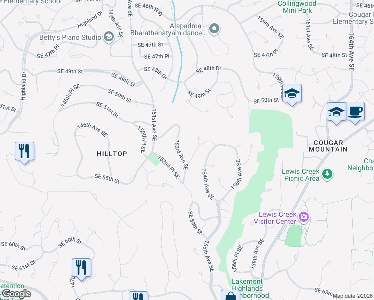 map of restaurants, bars, coffee shops, grocery stores, and more near 5356 153rd Avenue Southeast in Bellevue