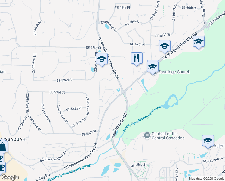 map of restaurants, bars, coffee shops, grocery stores, and more near 5207 238th Lane Southeast in Issaquah