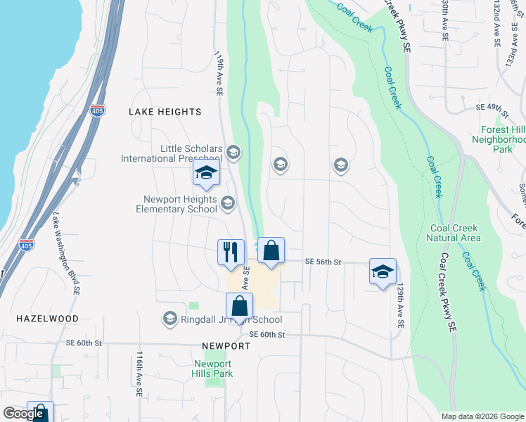 map of restaurants, bars, coffee shops, grocery stores, and more near 5253 120th Avenue Southeast in Bellevue