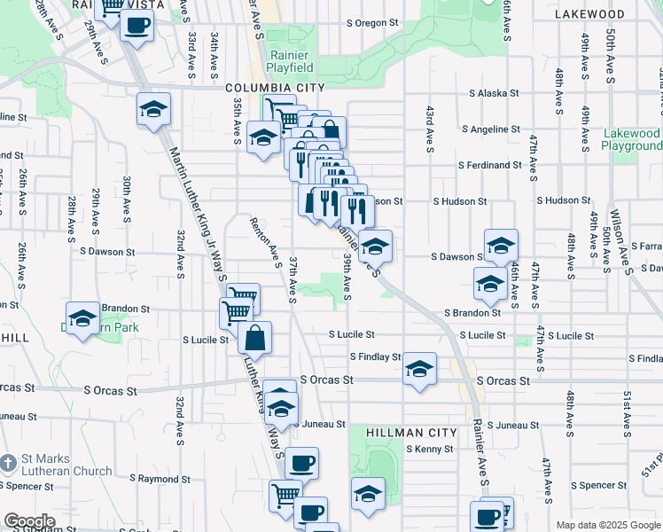 map of restaurants, bars, coffee shops, grocery stores, and more near 5234 37th Avenue South in Seattle