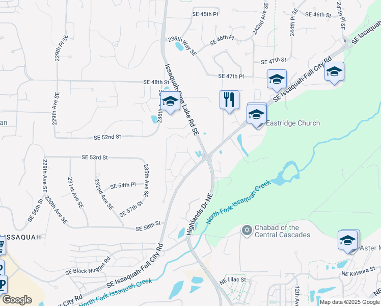 map of restaurants, bars, coffee shops, grocery stores, and more near 5200 238th Lane Southeast in Issaquah